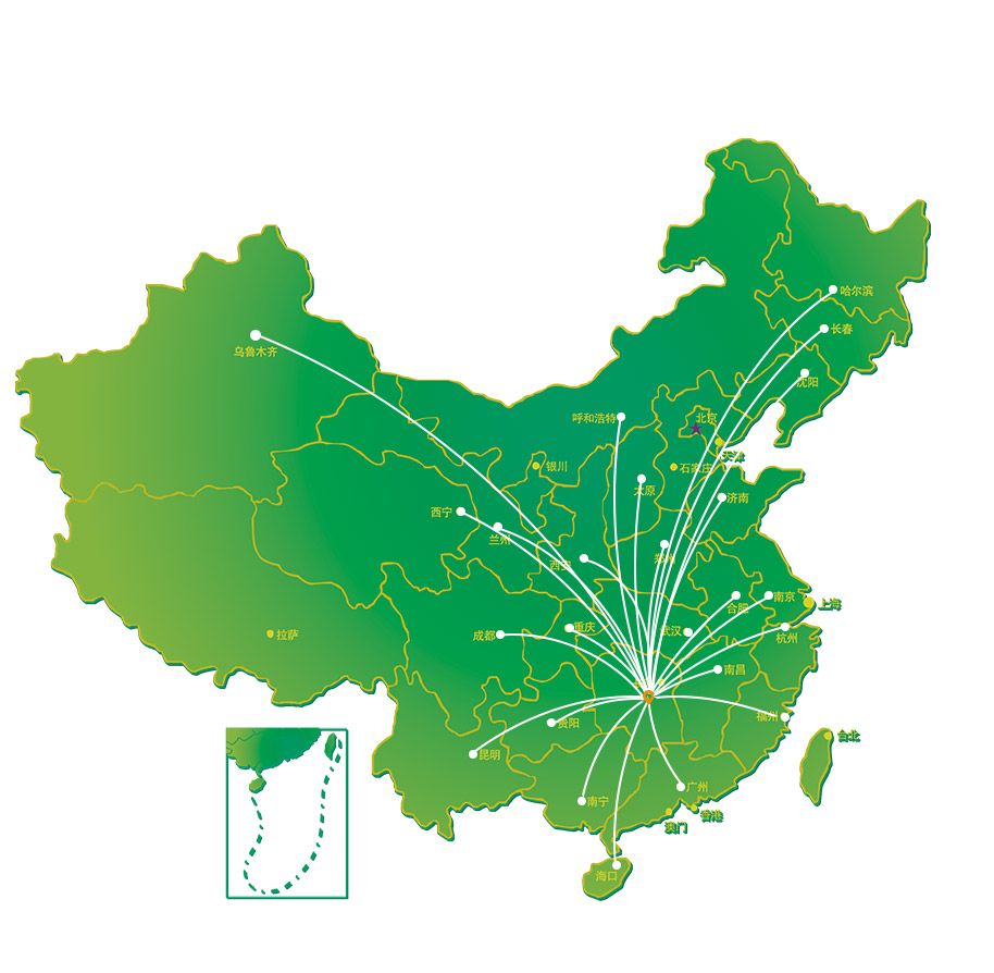 全国销售网络城市点状辐射图